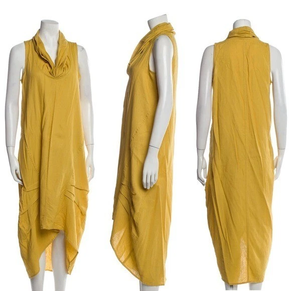 Vestido Cynthia Rowley Amarillo Mezcla de Lino Largo Asimétrico Tienda Lagenlook Suelto S Foto 1 de 4