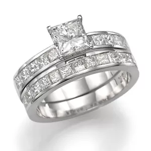 2 1/2 CT Ladies Diamond Engagement Ring Set Princess H/SI2 14K White Gold - Picture 1 of 6