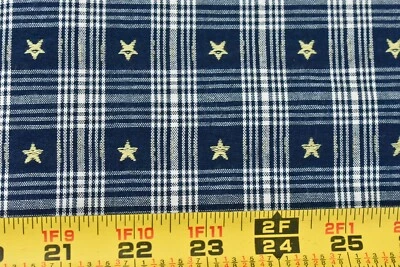 Por 1/2 yarda x 58" de ancho, estrellas amarillas tejidas en algodón a cuadros azul marino, camisa, N6105 Foto 1 de 4