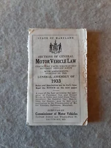 1933 Pocket Booklet MOTOR VEHICLE LAW Rules Regulations Baltimore Maryland - Picture 1 of 12