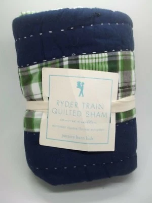 Xadrez acolchoado Pottery Barn Kids Busy Builder falso verde marinho Euro #1330 - Imagem 1 de 3