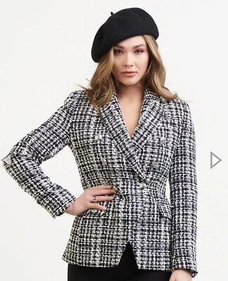 GRANDE Fita Preta PRETO E BRANCO PEITO DUPLO TWEED BLAZE BNWTS - Imagem 1 de 4