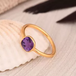 Anillo de piedras de nacimiento de oro macizo de 14k con cojín de piedras preciosas certificadas joyería de amatista - Imagen 1 de 7