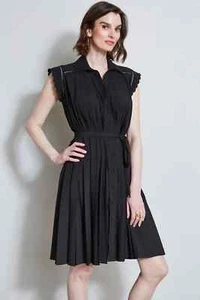 NWT Ellie Tahari Black Pleated Scallop Dress Size M - Picture 1 of 4