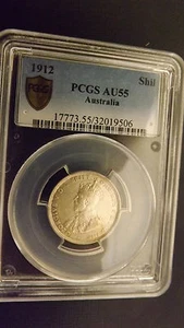 SHILLING 1912 PCGS SLABBED AU55 SCARCE CV $1750 TO $3300 - Picture 1 of 3