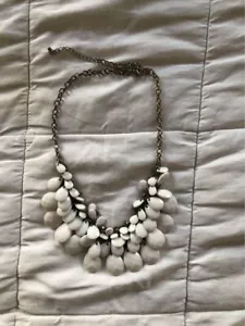 Chain Link 26 Inch Off White Teardrop Statement Bib Necklace - Picture 1 of 4
