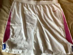 DUKE BLUE DEVILS GAME USED ISSUED BASKETBALL SHORTS NCAA ACC PINK - Picture 1 of 2