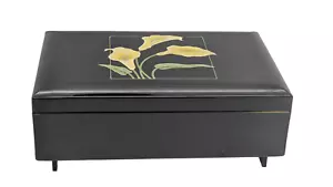 Toyo Japan Jewelry Music Box-Black w/Floral Print On Top-7.5" x 5" x3"-Free Ship - Picture 1 of 12