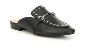 Aldo Vergemoli Damengröße 7,5 silberfarbene schwarze Leder-Loafer Pantoletten mit Bit-Nieten - Bild 1 von 12