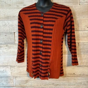 Vintage Borgoforte women’s orange button up striped ribbed sweater size large - Picture 1 of 8