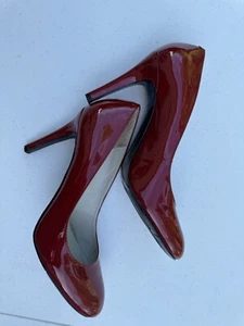Nine West High Heels Size 9 Faux Patent Leather Round Toe Slip On Shoes Red - Picture 1 of 24