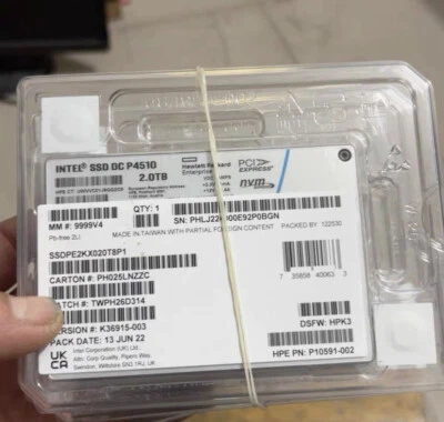 Intel 2TB SSD P4510 NVME U.2 2.5" SSDPE2KX020T8P1 Solid State Drive DSFW:HPK3 - Bild 1 von 2