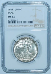 1941 D/D NGC MS64 FS-501 RPM Repunched Mint Mark Walking Liberty Half Dollar - Picture 1 of 3