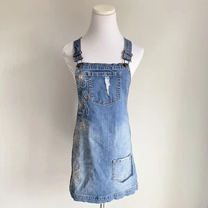 Lucky Brand Blue Medium Wash Distressed Denim Overall Dress, Girls Size L - Picture 1 of 13