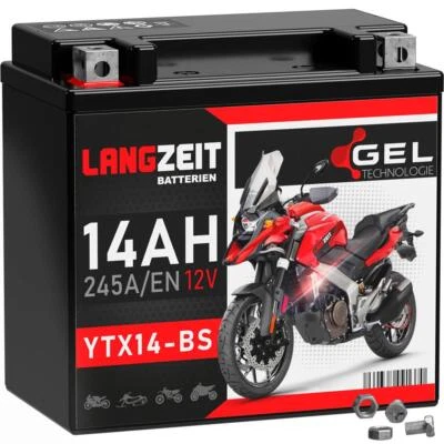 Langzeit YTX14-BS Motorradbatterie GEL 12V 14Ah 51214 CTX14-BS GTX14-BS YTX14-4 - Bild 1 von 4