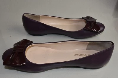 $245 NEW in Box  Delman Wave Up Flats Leather Bow Patent Burgundy Plum  Shoes 9  - Image 1 of 4