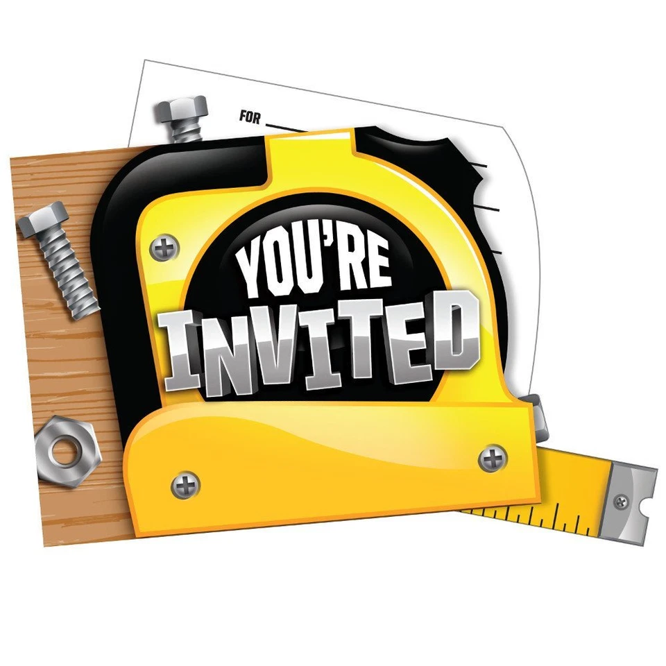 Handyman Tools Construction Worker Boys Kids Birthday Party Invitations - Image 1 of 1
