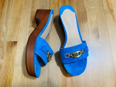 Ralph Lauren Roxanne Gamuza Plataforma Superior Slide Zapatos Azul Nuevo Sin Caja Talla 8.5 Foto 1 de 4