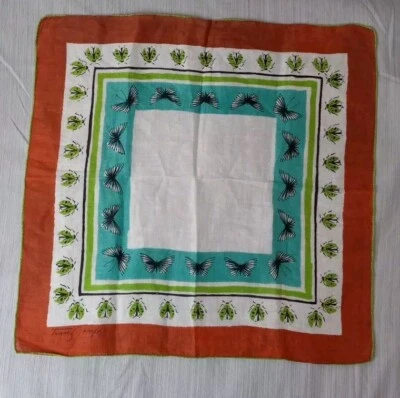 Vintage Linen Handkerchief TAMMIS KEEFE with BUTTERFLIES  & LADYBUGS 14½" Square - Изображение 1 из 4