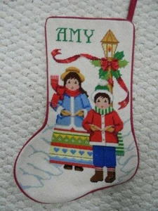 Handmade JCA Christmas Needlepoint Stocking VILLAGE CAROLERS "AMY"- NEW - Picture 1 of 7