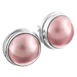 925 Sterling Silver Pink Mabe Pearl Sterling Post Earrings, 11/16"