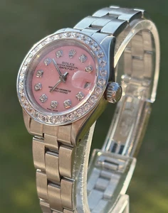 Rolex OP Date 26mm Watch, Diamond, Pink Dial, Bezel, Oyster, Serviced, Box Set - Picture 1 of 24