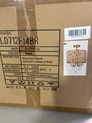 Living District Elise 4 Light 14" 712 Flush Mount, Brass - LD712F14BR - Image 1 of 2