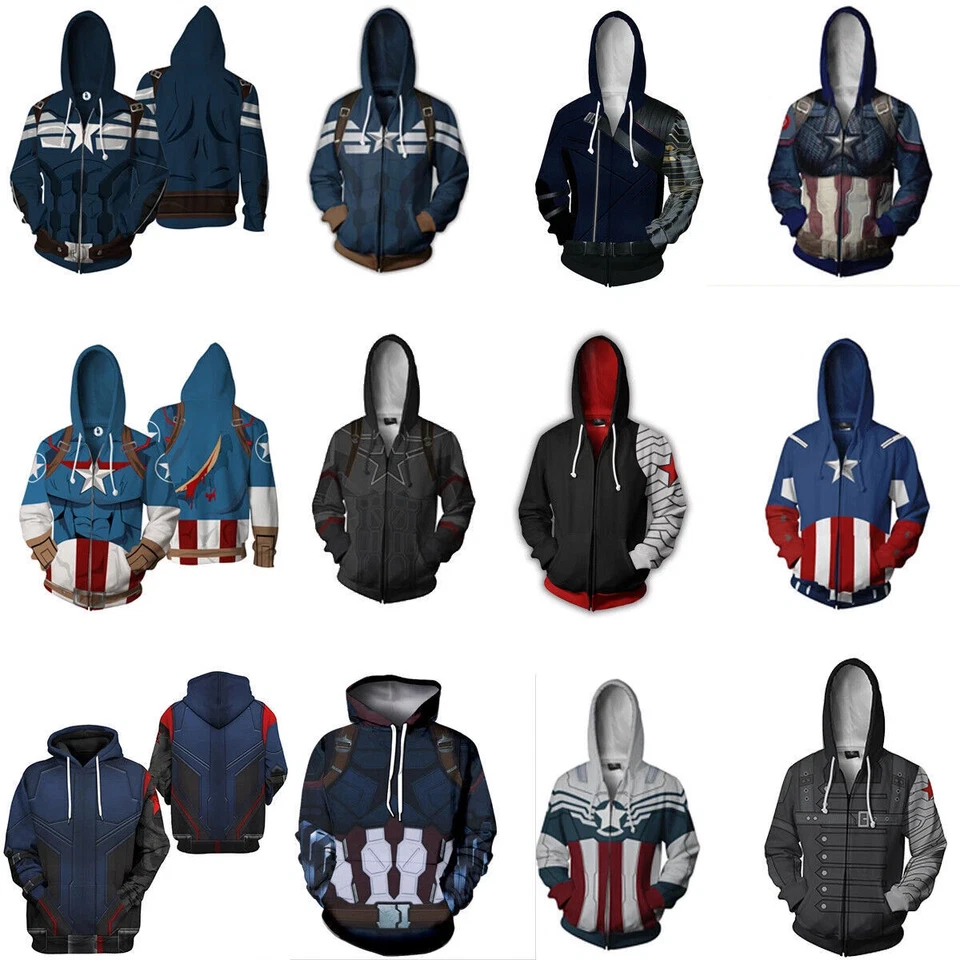 Soldado de Invierno 3D Sudaderas con Capucha Capitán América Star Lord Chaqueta Sudaderas Disfraces Foto 1 de 4