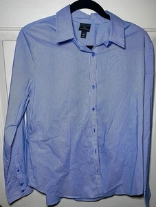 Worthington Womens Career Blouse Top Blue White Striped Button Up Shirt M - Picture 1 of 3