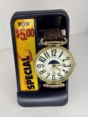 Vintage Wrangler Watch Unisex Gold Tone Big Face Moonphase Date Dial 90's - Image 1 of 4