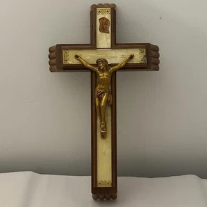 Vintage 1950s Catholic Sick Call Set Crucifix – Walnut Wood, Complete, 12" - Picture 1 of 6