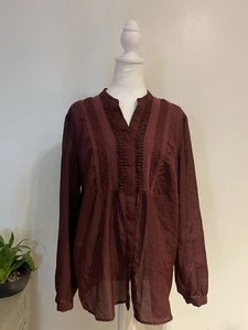 Coldwater Creek Boho Cottagecore Soft Romantic Burgundy Lace Pintuck XL Top - Picture 1 of 6