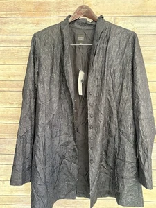 Chaqueta Eileen Fisher Talla Grande Negra Lentejuelas 100% Seda Bordada Frontal a Presión - Imagen 1 de 6
