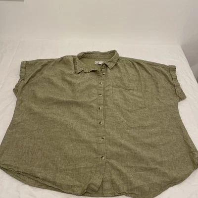 Women 2X Linen Green Cap Sleeve Pocket Lightweight Ava & Viv Casual and Beach - Image 1 of 4