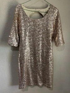 Vestido de fiesta formal de noche de lentejuelas rue21 para mujer oro rosa talla mediana - Imagen 1 de 11