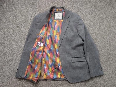 Cavani Jacket Blazer Mens 42R Blue Grey Herringbone Jacket Lined Colourful Wool - Image 1 of 4