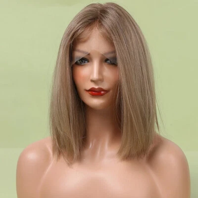 Peluca rubia corta pelucas delanteras de encaje sin pegamento parte en T peluca ombre sintética segura contra el calor Foto 1 de 4