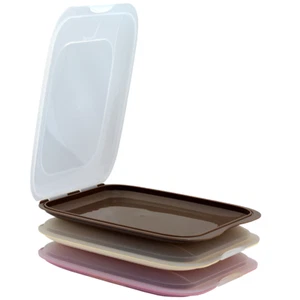 3x stapelbare Aufschnittbox Frischhaltedose Wurst Farben: Braun, Beige und Rosa - Bild 1 von 8