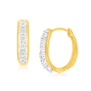 9ct Charming Yellow Gold Diamond Hoop Earrings - Picture 1 of 2