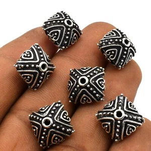 3 PCS 13X11MM CUSHION BALI BEAD ANTIQUE SILVER PLATED JEWELRY MAKING - Picture 1 of 2
