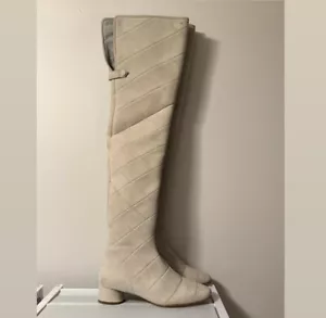 Marc Jacobs Runway Thigh High Over The Knee Boots White Quilted Suede Nubuck 40 - Picture 1 of 19