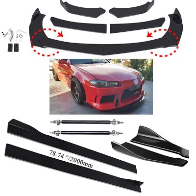 Front Bumper Chin Lip Splitter Spoiler Body Kit+Strut Rods For Nissan 200SX S15 - Imagem 1 de 4