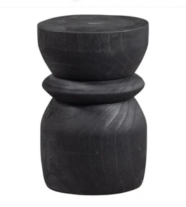 2er Set Hocker Paulownia Holz massiv Beistelltisch Sitzhocker Nachttisch Schwarz - Bild 1 von 3