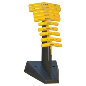 10 Pce - 3/32 to 3/8" Bondhus Hex Ball End T-Handle Allen Key Set + Stand 13190 - Picture 1 of 6