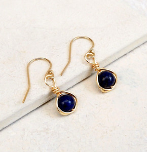 Lapis Lazuli Drop Earrings 14k Gold Filled Handmade September Birthstone Gift