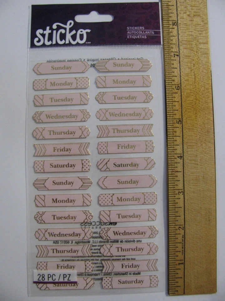Sticko Stickers BASIC DAYS OF THE WEEK LABELS 28 Pieces NOS - Image 1 of 1