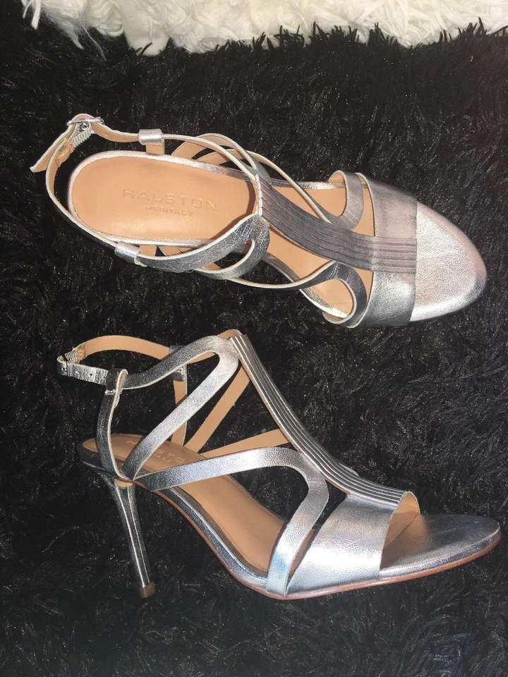 Halston Heritage Bette Stiletto Sandal SILVER METALLIC sz 7.5 - Image 1 of 4