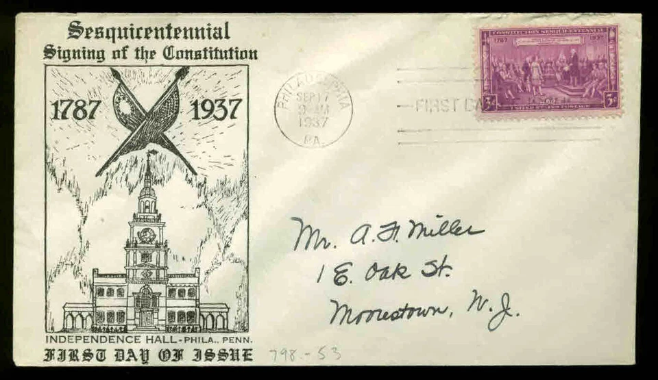 798 CONSTITUTION FDC PHILADELPHIA, PA PLANTY P53a SADIE WINER CACHET - Image 1 of 1