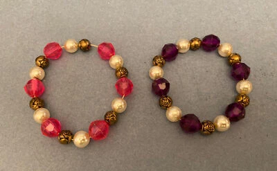 复古手链套装 - 串珠弦带金玫瑰珠,约 6-8 英寸 Lenght — 第 1/4 张图片