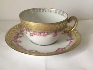 Set 6 Vintage Royal Bayreuth Bavaria Tea Cup & Plates Gold Trim Pink Roses 5.5” - Picture 1 of 17